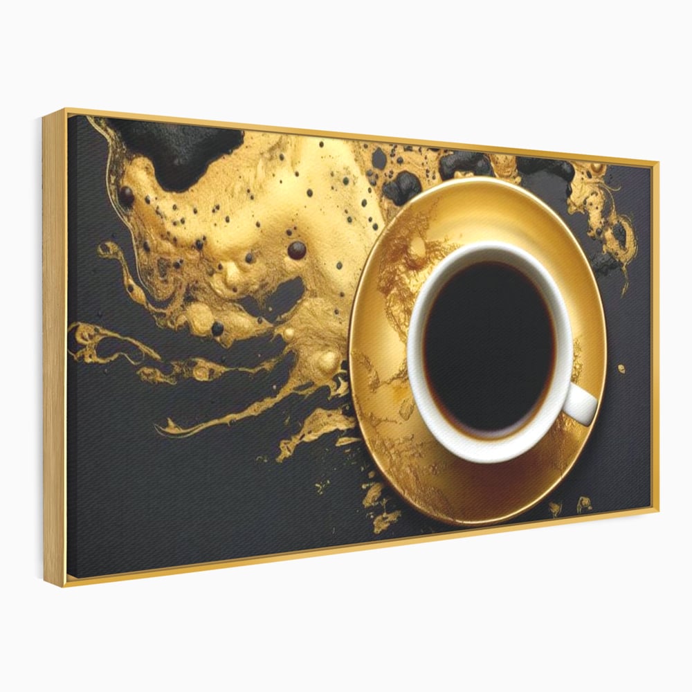 Tablou Canvas Premium, LuxCanva® N1082, Cafeaua Zeilor, Aur, Negru, Cafea, Espresso, Elegant, Lux, Spuma, Aroma, Modern, Cafenea, Pub, Bar, Lounge, Restaurant, Bucatarie