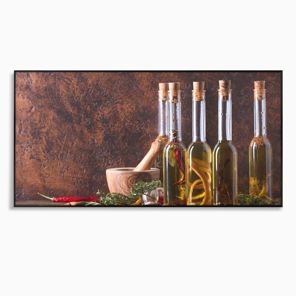 Tablou Canvas Premium, LuxCanva® N1083, Secretul Bucatarului, Sticle, Ulei, Condimente, Ierburi, Picanterie, Rustic, Italian, Traditie, Ingrediente, Gastronomie, Restaurant, Bucatarie