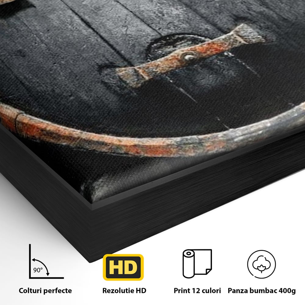 Tablou Canvas Premium, LuxCanva® N1084, Povestea Cramei, Butoi, Lemn, Vin, Bautura, Traditie, Rustic, Aroma, Secrete, Mister, Pivnita, Esenta, Pub, Bar, Restaurant, Bucatarie