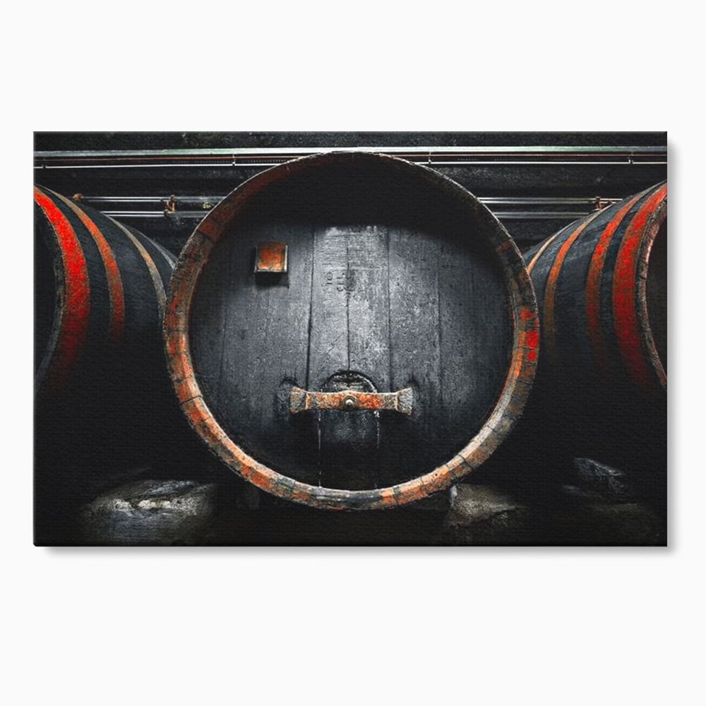 Tablou Canvas Premium, LuxCanva® N1084, Povestea Cramei, Butoi, Lemn, Vin, Bautura, Traditie, Rustic, Aroma, Secrete, Mister, Pivnita, Esenta, Pub, Bar, Restaurant, Bucatarie