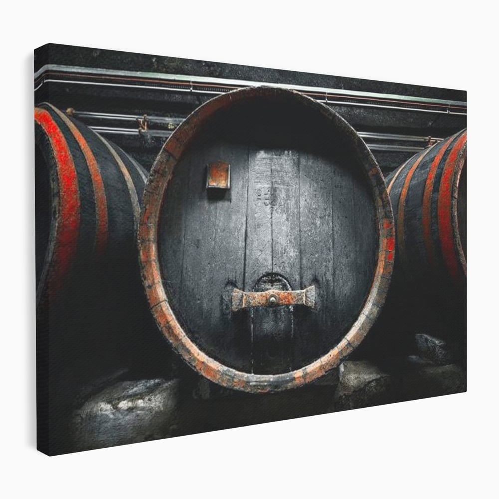 Tablou Canvas Premium, LuxCanva® N1084, Povestea Cramei, Butoi, Lemn, Vin, Bautura, Traditie, Rustic, Aroma, Secrete, Mister, Pivnita, Esenta, Pub, Bar, Restaurant, Bucatarie