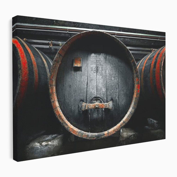 Tablou Canvas Premium, LuxCanva® N1084, Povestea Cramei, Butoi, Lemn, Vin, Bautura, Traditie, Rustic, Aroma, Secrete, Mister, Pivnita, Esenta, Pub, Bar, Restaurant, Bucatarie