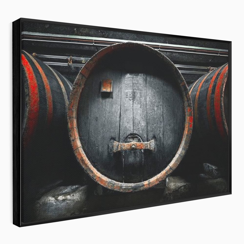 Tablou Canvas Premium, LuxCanva® N1084, Povestea Cramei, Butoi, Lemn, Vin, Bautura, Traditie, Rustic, Aroma, Secrete, Mister, Pivnita, Esenta, Pub, Bar, Restaurant, Bucatarie