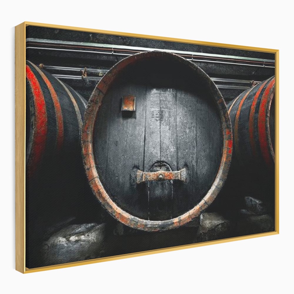 Tablou Canvas Premium, LuxCanva® N1084, Povestea Cramei, Butoi, Lemn, Vin, Bautura, Traditie, Rustic, Aroma, Secrete, Mister, Pivnita, Esenta, Pub, Bar, Restaurant, Bucatarie