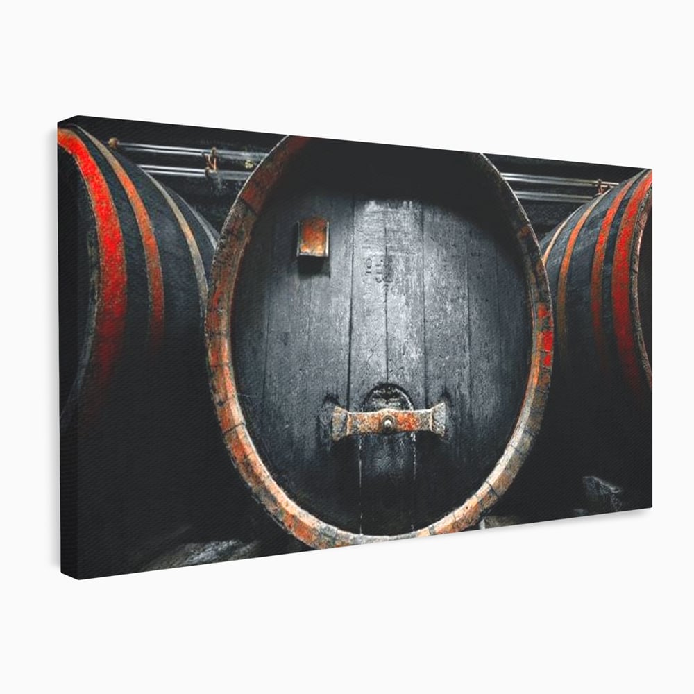 Tablou Canvas Premium, LuxCanva® N1084, Povestea Cramei, Butoi, Lemn, Vin, Bautura, Traditie, Rustic, Aroma, Secrete, Mister, Pivnita, Esenta, Pub, Bar, Restaurant, Bucatarie
