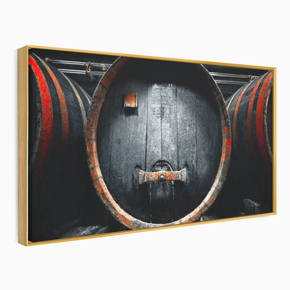 Tablou Canvas Premium, LuxCanva® N1084, Povestea Cramei, Butoi, Lemn, Vin, Bautura, Traditie, Rustic, Aroma, Secrete, Mister, Pivnita, Esenta, Pub, Bar, Restaurant, Bucatarie