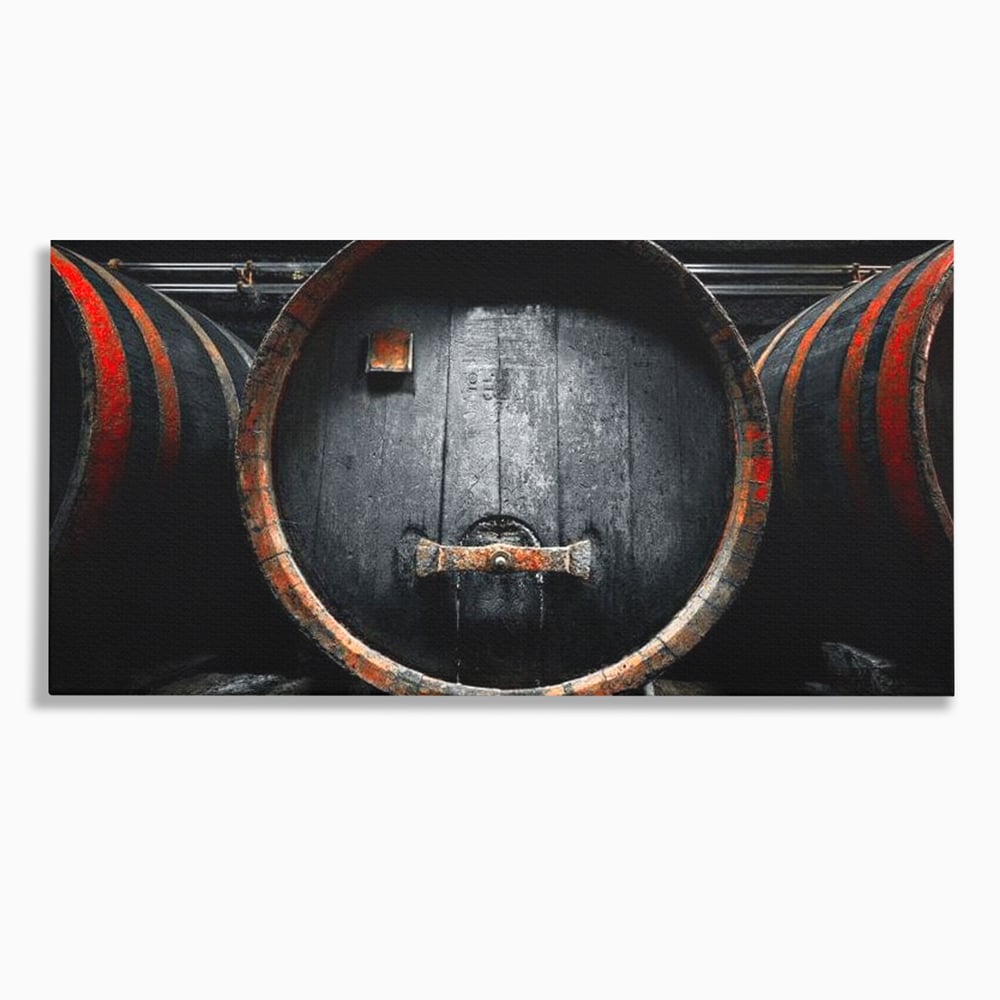 Tablou Canvas Premium, LuxCanva® N1084, Povestea Cramei, Butoi, Lemn, Vin, Bautura, Traditie, Rustic, Aroma, Secrete, Mister, Pivnita, Esenta, Pub, Bar, Restaurant, Bucatarie