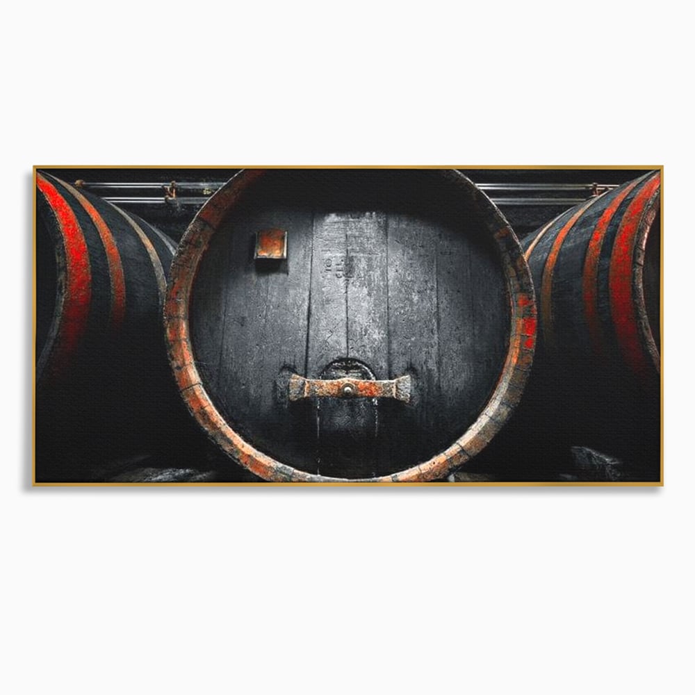 Tablou Canvas Premium, LuxCanva® N1084, Povestea Cramei, Butoi, Lemn, Vin, Bautura, Traditie, Rustic, Aroma, Secrete, Mister, Pivnita, Esenta, Pub, Bar, Restaurant, Bucatarie