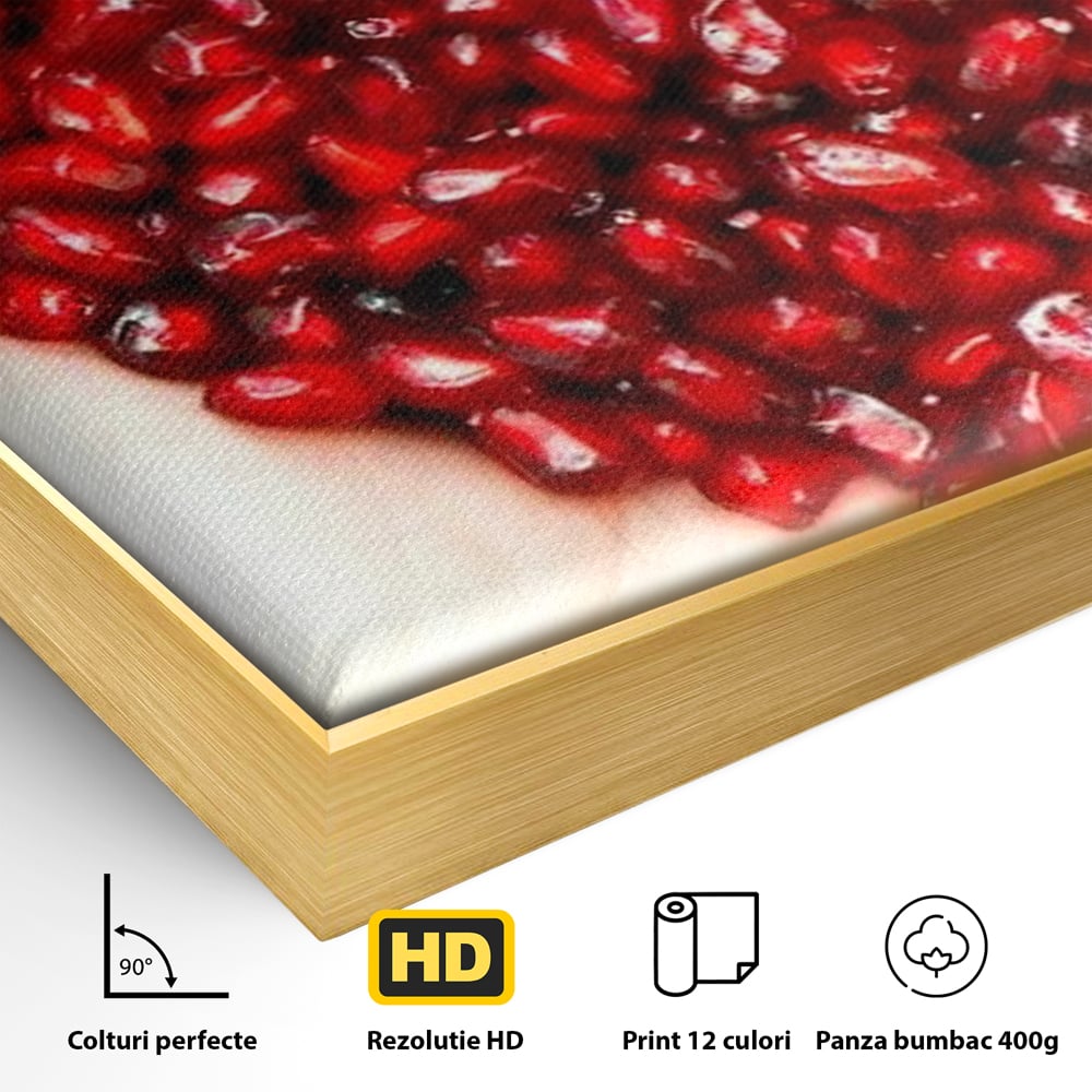 Tablou Canvas Premium, LuxCanva® N1085, Fructul Iubirii, Butoi, Lemn, Rodie, Fructe, Inima, Rosu, Iubire, Pasiune, Seminte, Natural, Energie, Restaurant, Bucatarie
