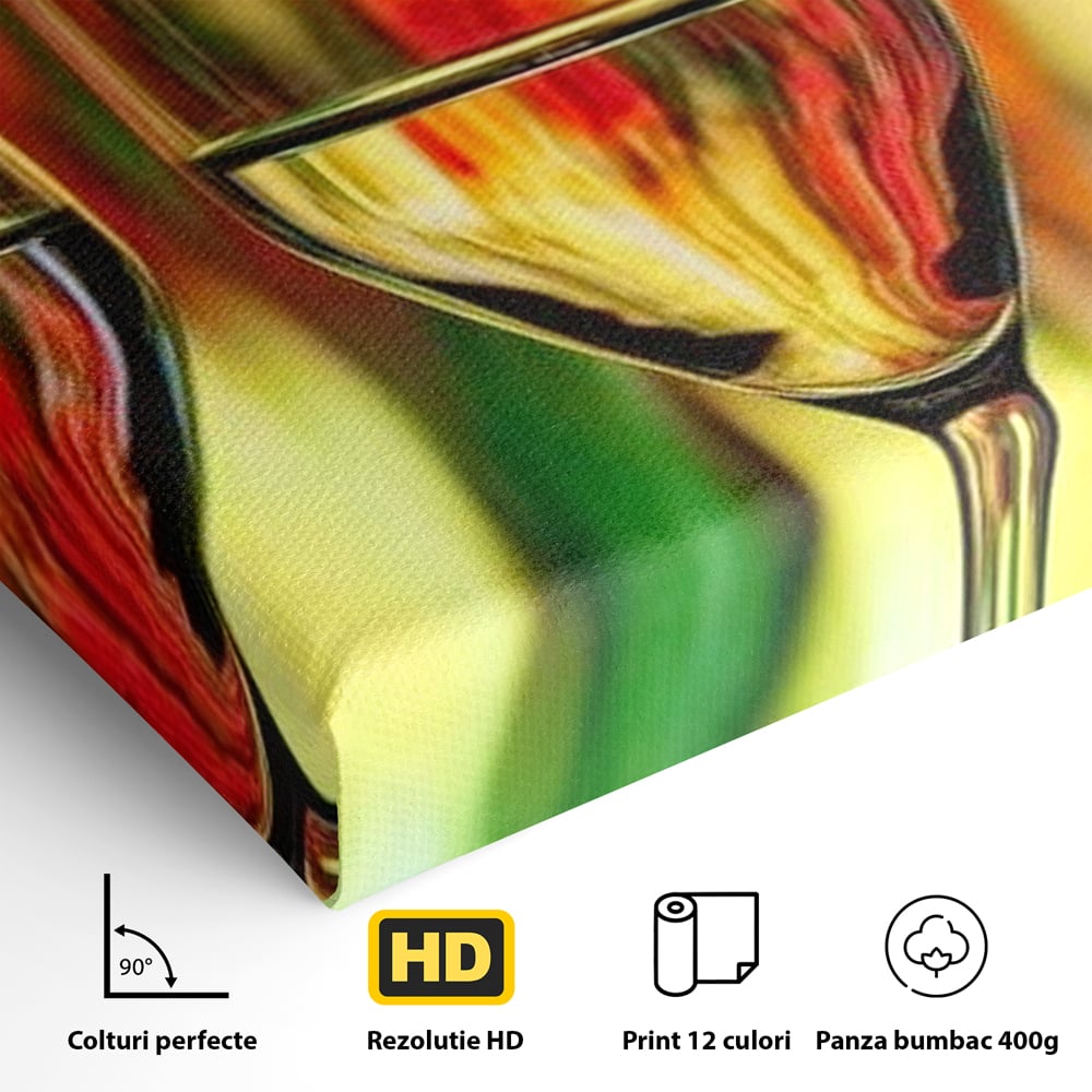 Tablou Canvas Premium, LuxCanva® N1086, Petrecere in Trei, Pahare, Vin, Party, Culori Vibrante, Pictura, Arta Abstracta, Simetrie, Energie, Bautura, Pub, Bar, Lounge, Restaurant, Bucatarie