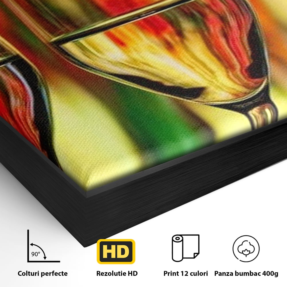 Tablou Canvas Premium, LuxCanva® N1086, Petrecere in Trei, Pahare, Vin, Party, Culori Vibrante, Pictura, Arta Abstracta, Simetrie, Energie, Bautura, Pub, Bar, Lounge, Restaurant, Bucatarie