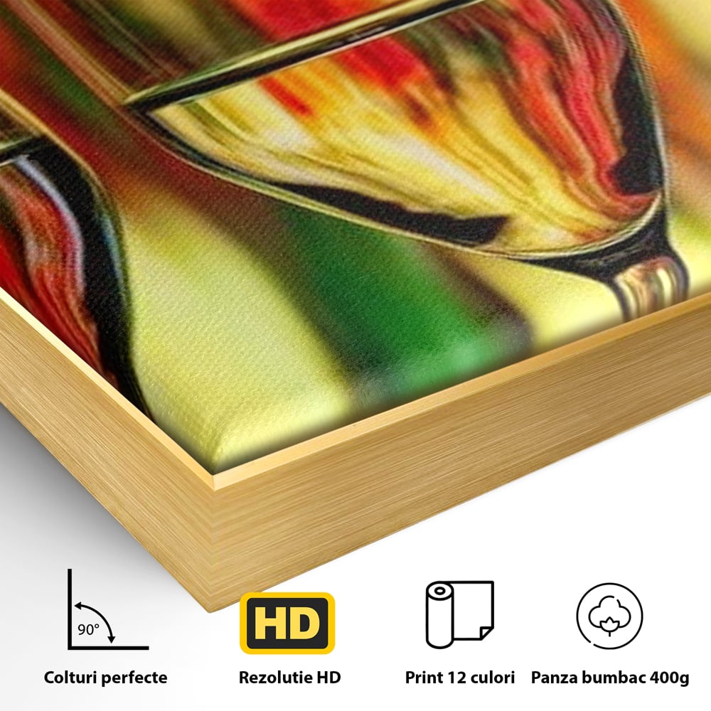 Tablou Canvas Premium, LuxCanva® N1086, Petrecere in Trei, Pahare, Vin, Party, Culori Vibrante, Pictura, Arta Abstracta, Simetrie, Energie, Bautura, Pub, Bar, Lounge, Restaurant, Bucatarie