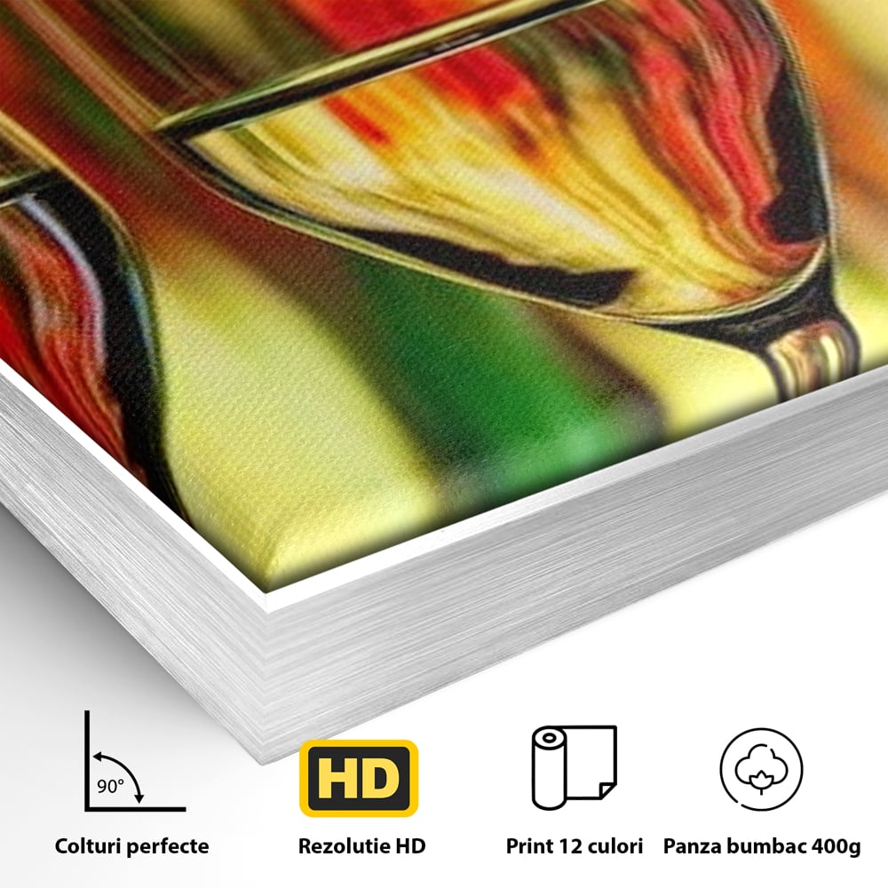 Tablou Canvas Premium, LuxCanva® N1086, Petrecere in Trei, Pahare, Vin, Party, Culori Vibrante, Pictura, Arta Abstracta, Simetrie, Energie, Bautura, Pub, Bar, Lounge, Restaurant, Bucatarie