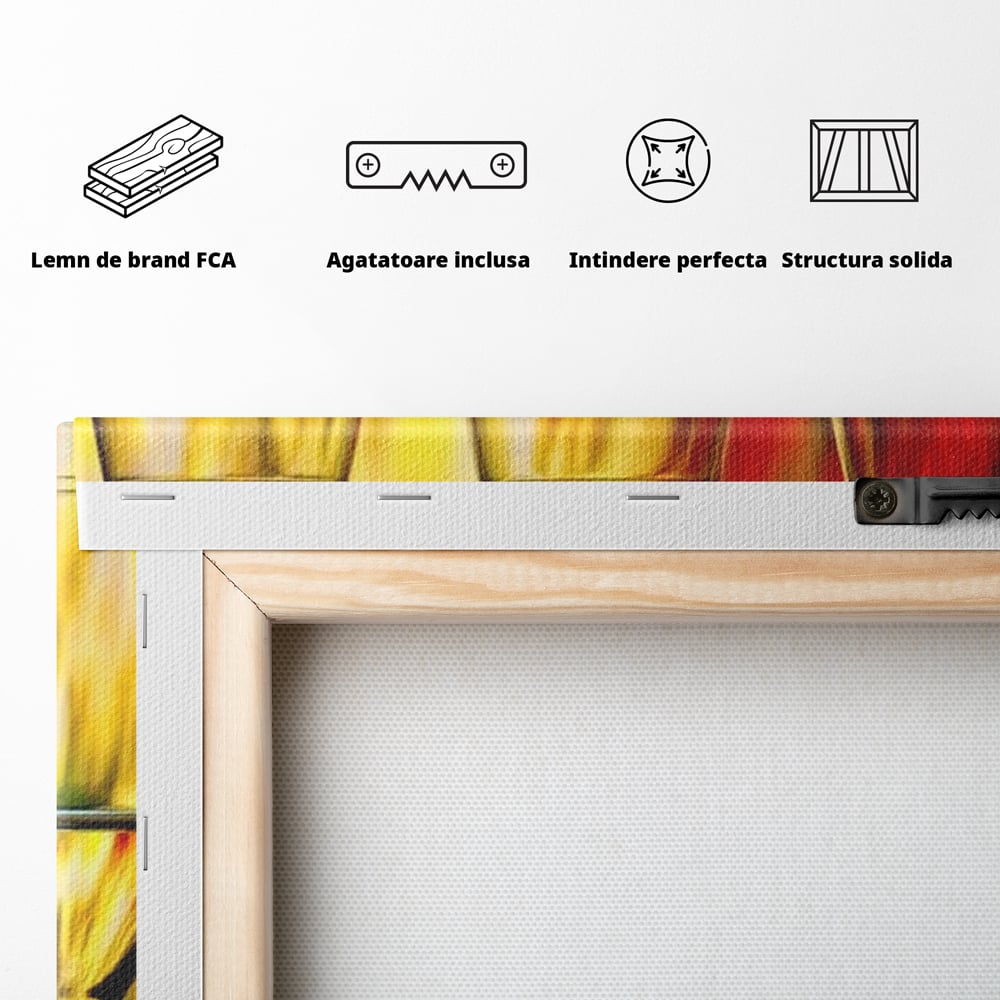 Tablou Canvas Premium, LuxCanva® N1086, Petrecere in Trei, Pahare, Vin, Party, Culori Vibrante, Pictura, Arta Abstracta, Simetrie, Energie, Bautura, Pub, Bar, Lounge, Restaurant, Bucatarie