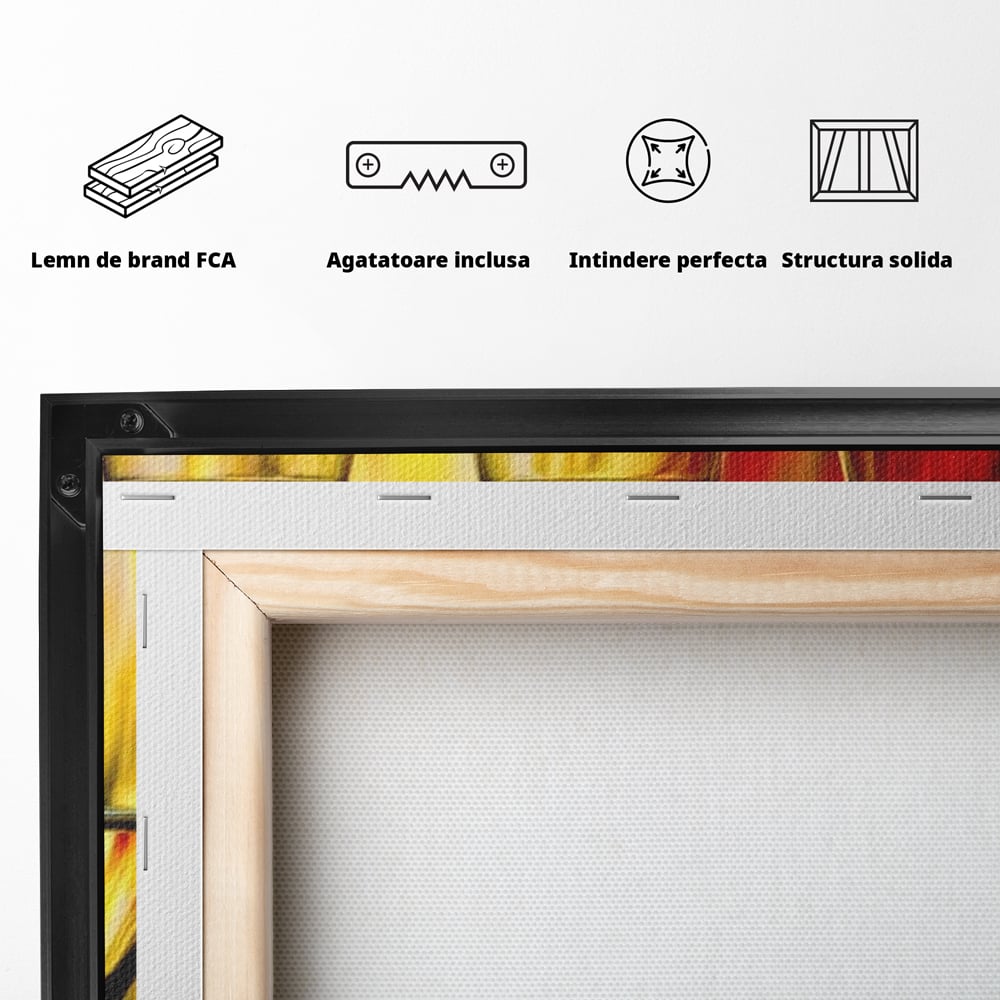 Tablou Canvas Premium, LuxCanva® N1086, Petrecere in Trei, Pahare, Vin, Party, Culori Vibrante, Pictura, Arta Abstracta, Simetrie, Energie, Bautura, Pub, Bar, Lounge, Restaurant, Bucatarie