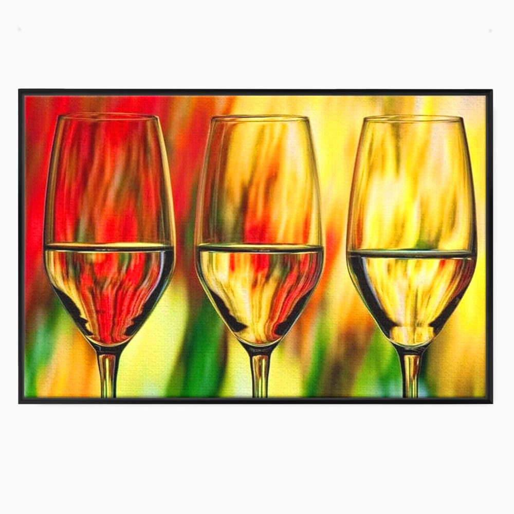 Tablou Canvas Premium, LuxCanva® N1086, Petrecere in Trei, Pahare, Vin, Party, Culori Vibrante, Pictura, Arta Abstracta, Simetrie, Energie, Bautura, Pub, Bar, Lounge, Restaurant, Bucatarie