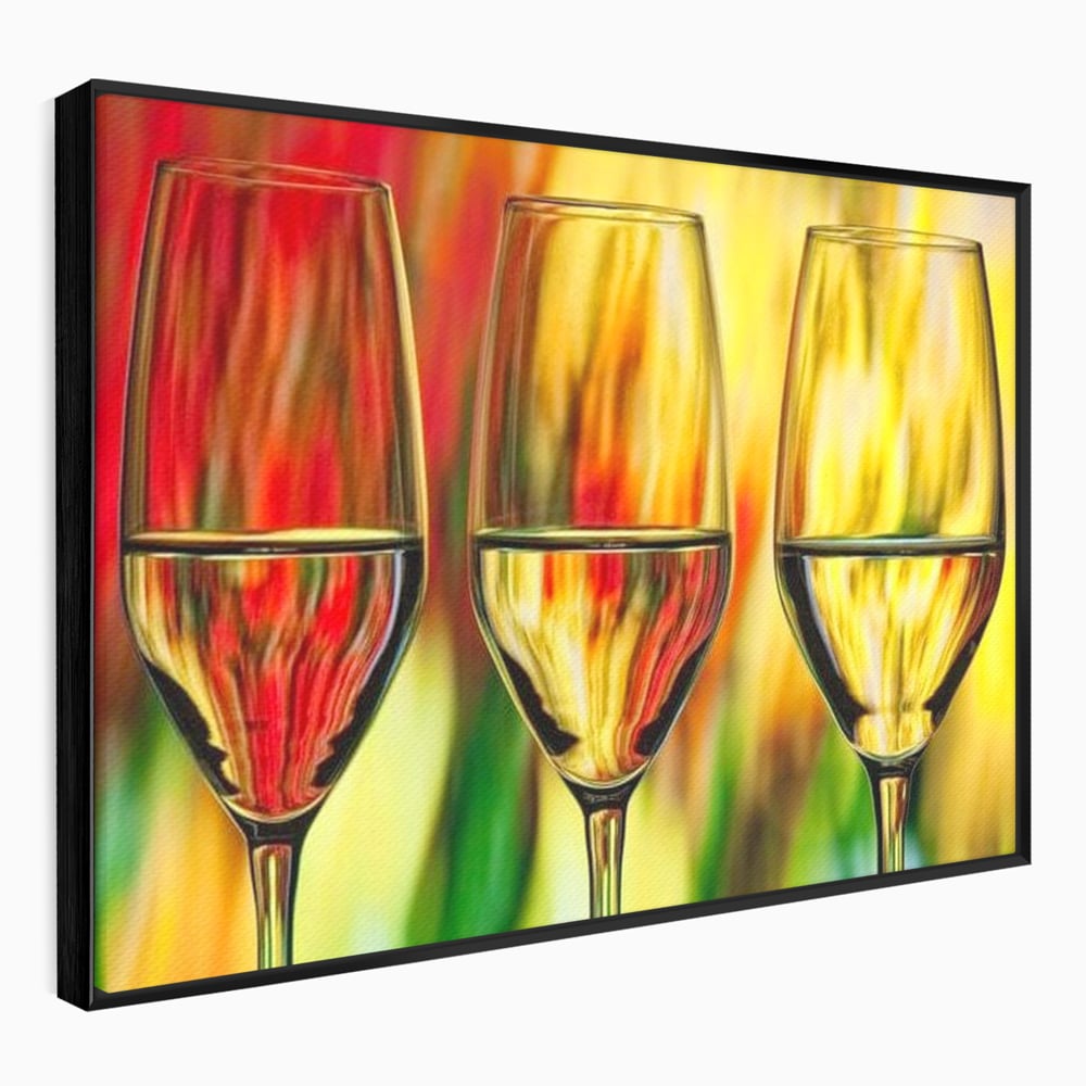 Tablou Canvas Premium, LuxCanva® N1086, Petrecere in Trei, Pahare, Vin, Party, Culori Vibrante, Pictura, Arta Abstracta, Simetrie, Energie, Bautura, Pub, Bar, Lounge, Restaurant, Bucatarie