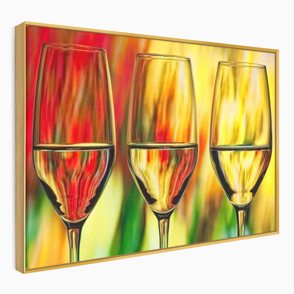 Tablou Canvas Premium, LuxCanva® N1086, Petrecere in Trei, Pahare, Vin, Party, Culori Vibrante, Pictura, Arta Abstracta, Simetrie, Energie, Bautura, Pub, Bar, Lounge, Restaurant, Bucatarie