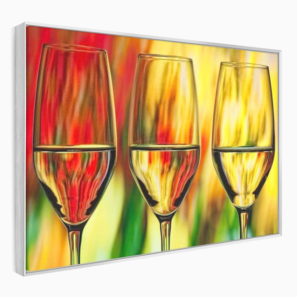 Tablou Canvas Premium, LuxCanva® N1086, Petrecere in Trei, Pahare, Vin, Party, Culori Vibrante, Pictura, Arta Abstracta, Simetrie, Energie, Bautura, Pub, Bar, Lounge, Restaurant, Bucatarie