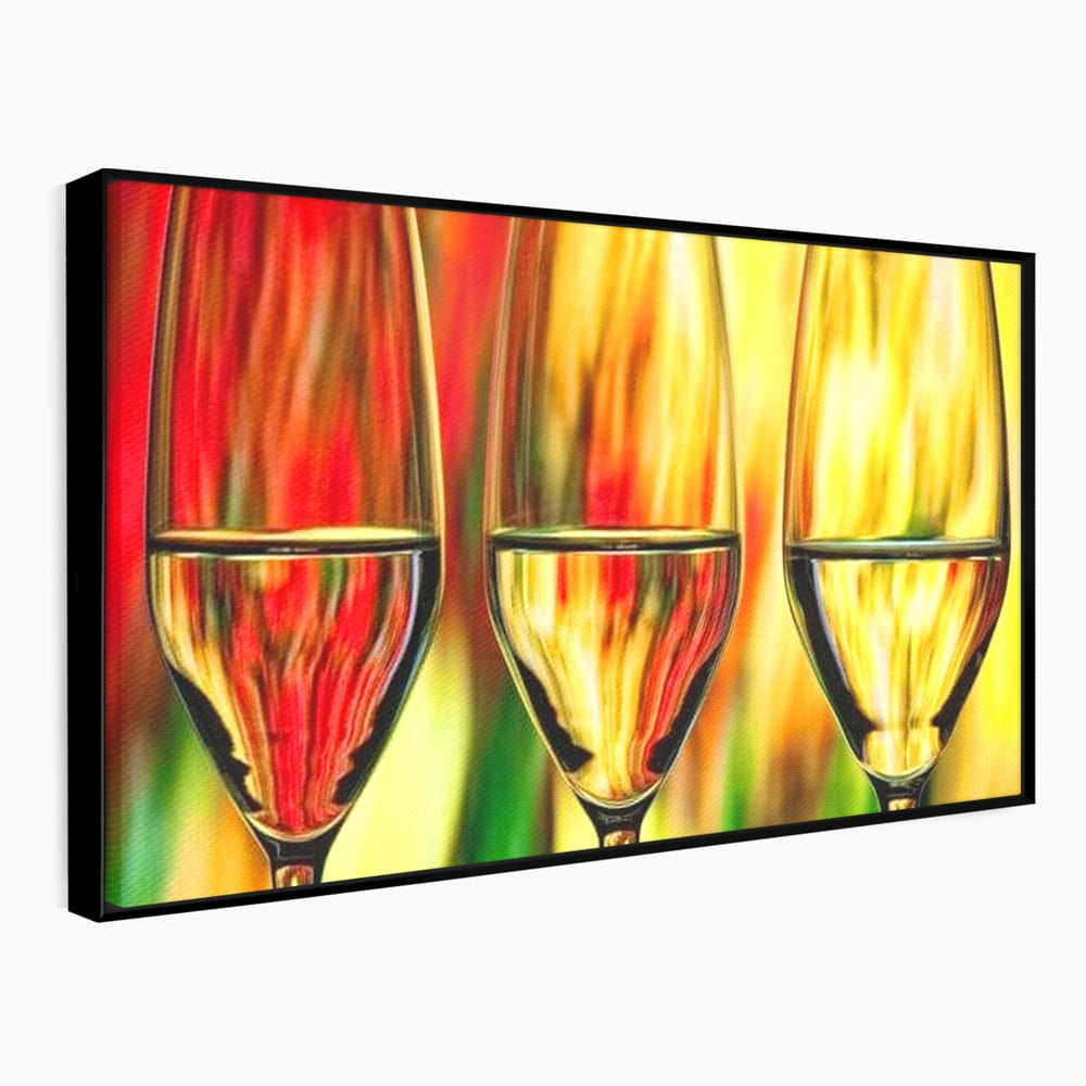Tablou Canvas Premium, LuxCanva® N1086, Petrecere in Trei, Pahare, Vin, Party, Culori Vibrante, Pictura, Arta Abstracta, Simetrie, Energie, Bautura, Pub, Bar, Lounge, Restaurant, Bucatarie