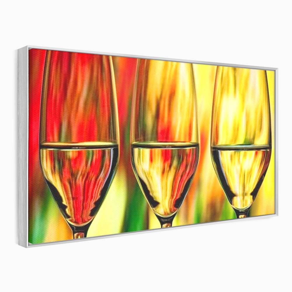 Tablou Canvas Premium, LuxCanva® N1086, Petrecere in Trei, Pahare, Vin, Party, Culori Vibrante, Pictura, Arta Abstracta, Simetrie, Energie, Bautura, Pub, Bar, Lounge, Restaurant, Bucatarie