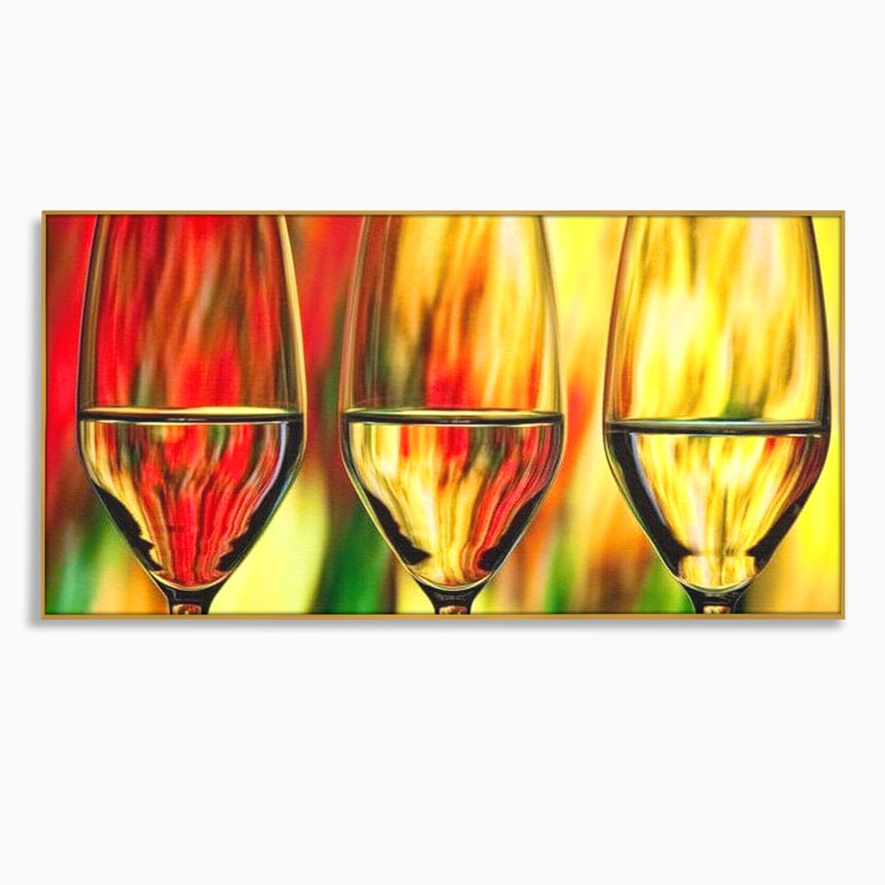 Tablou Canvas Premium, LuxCanva® N1086, Petrecere in Trei, Pahare, Vin, Party, Culori Vibrante, Pictura, Arta Abstracta, Simetrie, Energie, Bautura, Pub, Bar, Lounge, Restaurant, Bucatarie
