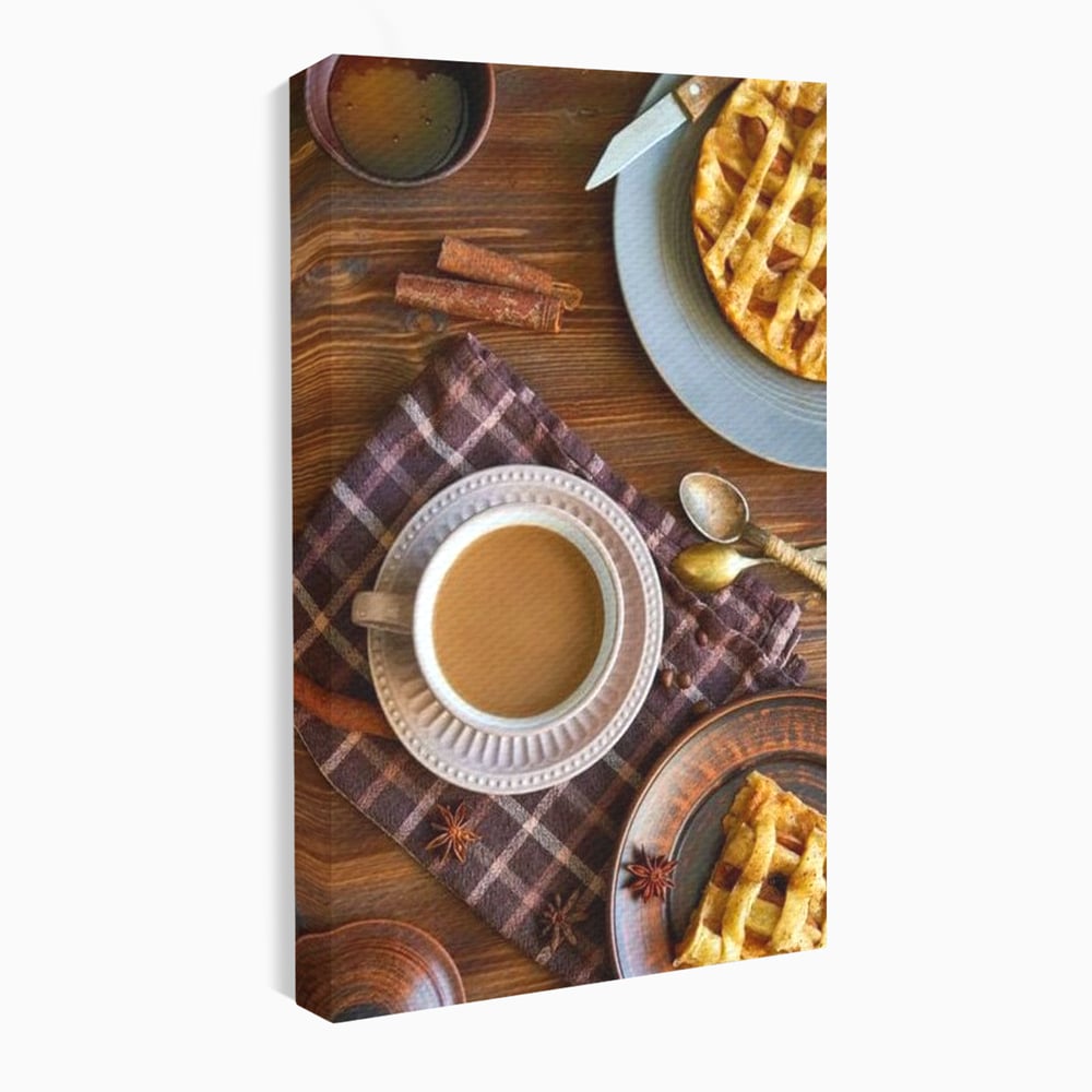 Tablou Canvas Premium, LuxCanva® N1088, Clipe Dulci, Cafea, Espresso, Desert, Placinta, Scortisoara, Rustic, Mic Dejun, Relaxare, Dimineata, Cafenea, Restaurant, Bucatarie
