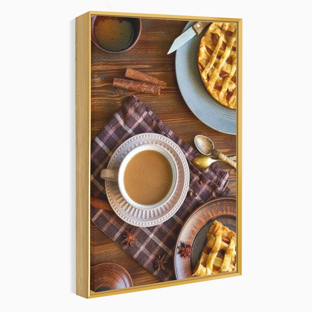 Tablou Canvas Premium, LuxCanva® N1088, Clipe Dulci, Cafea, Espresso, Desert, Placinta, Scortisoara, Rustic, Mic Dejun, Relaxare, Dimineata, Cafenea, Restaurant, Bucatarie