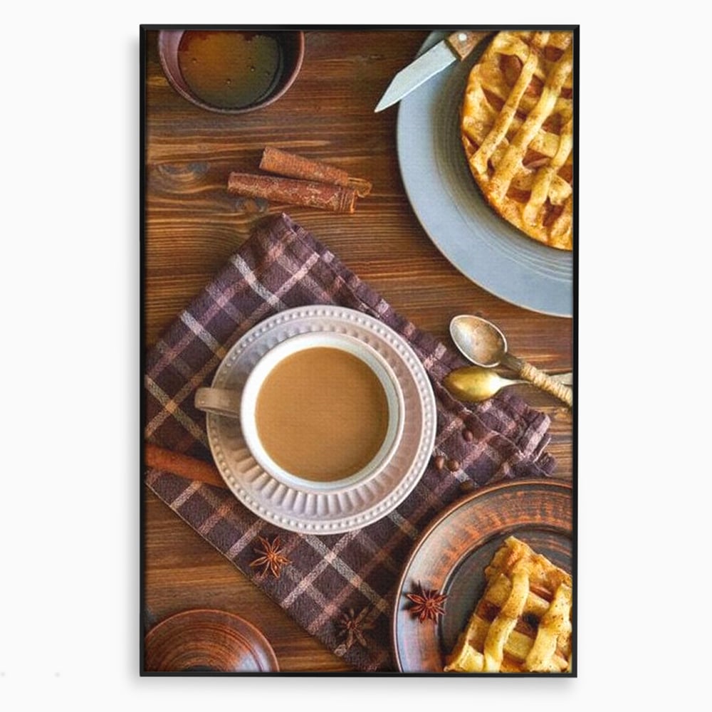 Tablou Canvas Premium, LuxCanva® N1088, Clipe Dulci, Cafea, Espresso, Desert, Placinta, Scortisoara, Rustic, Mic Dejun, Relaxare, Dimineata, Cafenea, Restaurant, Bucatarie