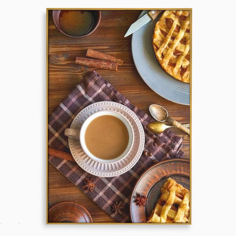 Tablou Canvas Premium, LuxCanva® N1088, Clipe Dulci, Cafea, Espresso, Desert, Placinta, Scortisoara, Rustic, Mic Dejun, Relaxare, Dimineata, Cafenea, Restaurant, Bucatarie