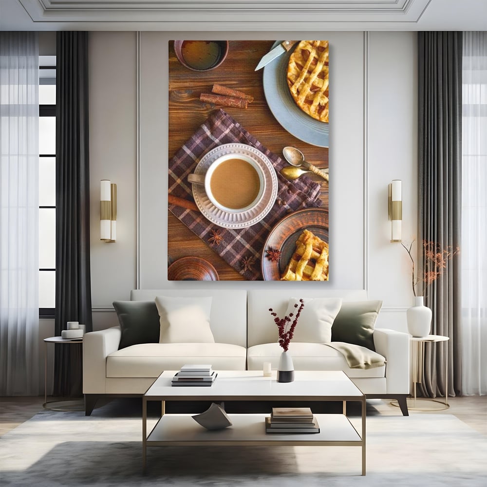 Tablou Canvas Premium, LuxCanva® N1088, Clipe Dulci, Cafea, Espresso, Desert, Placinta, Scortisoara, Rustic, Mic Dejun, Relaxare, Dimineata, Cafenea, Restaurant, Bucatarie