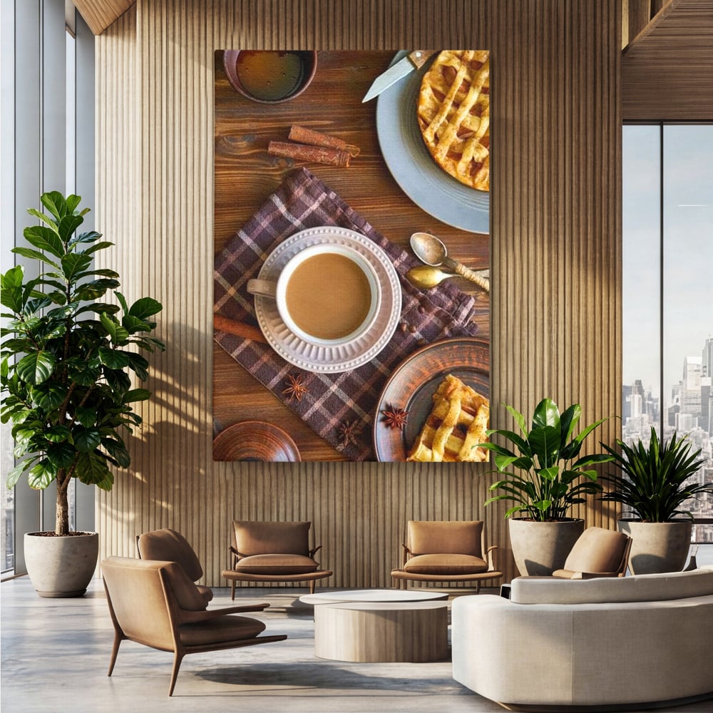 Tablou Canvas Premium, LuxCanva® N1088, Clipe Dulci, Cafea, Espresso, Desert, Placinta, Scortisoara, Rustic, Mic Dejun, Relaxare, Dimineata, Cafenea, Restaurant, Bucatarie