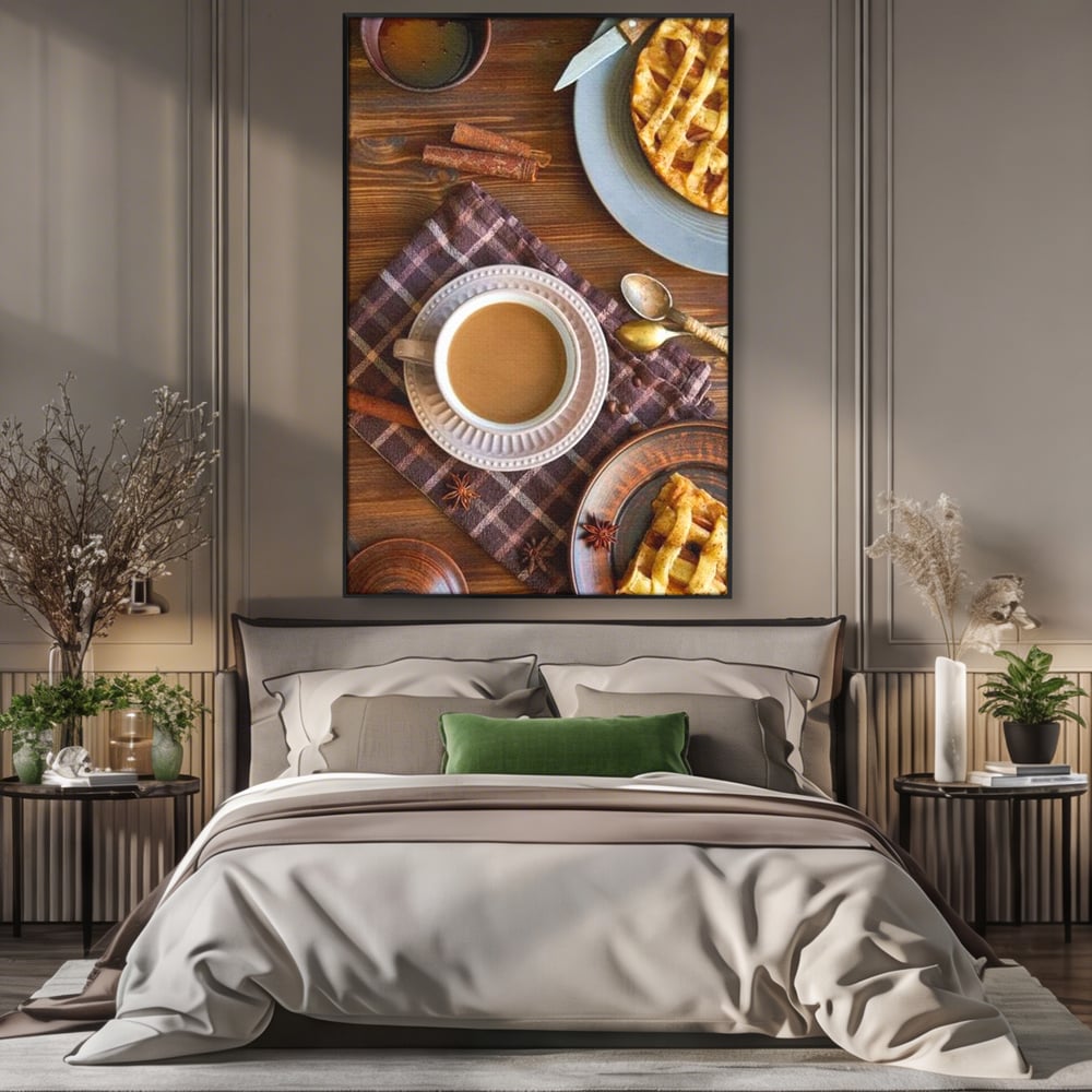 Tablou Canvas Premium, LuxCanva® N1088, Clipe Dulci, Cafea, Espresso, Desert, Placinta, Scortisoara, Rustic, Mic Dejun, Relaxare, Dimineata, Cafenea, Restaurant, Bucatarie