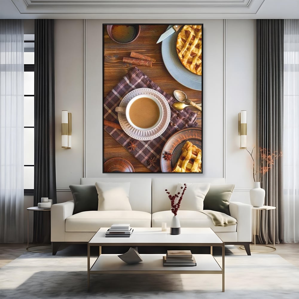 Tablou Canvas Premium, LuxCanva® N1088, Clipe Dulci, Cafea, Espresso, Desert, Placinta, Scortisoara, Rustic, Mic Dejun, Relaxare, Dimineata, Cafenea, Restaurant, Bucatarie