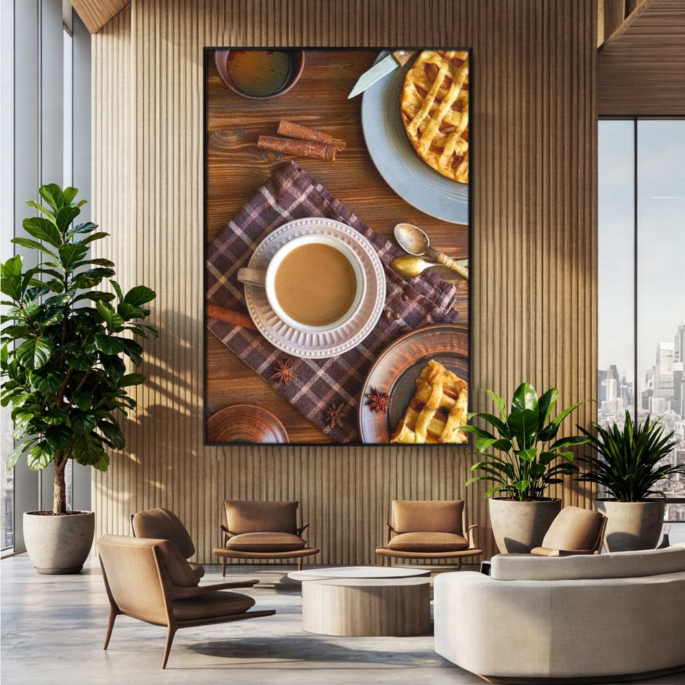 Tablou Canvas Premium, LuxCanva® N1088, Clipe Dulci, Cafea, Espresso, Desert, Placinta, Scortisoara, Rustic, Mic Dejun, Relaxare, Dimineata, Cafenea, Restaurant, Bucatarie