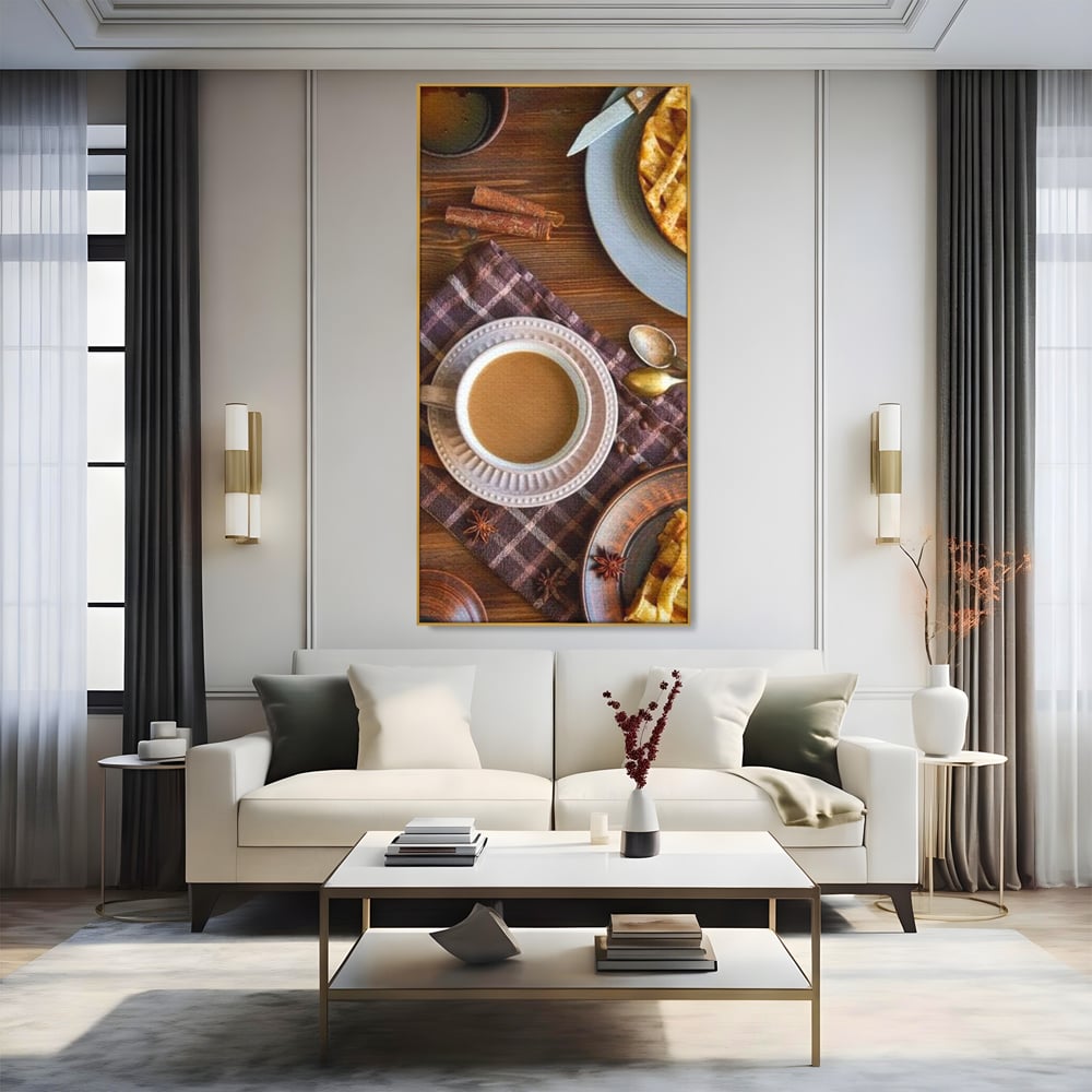 Tablou Canvas Premium, LuxCanva® N1088, Clipe Dulci, Cafea, Espresso, Desert, Placinta, Scortisoara, Rustic, Mic Dejun, Relaxare, Dimineata, Cafenea, Restaurant, Bucatarie