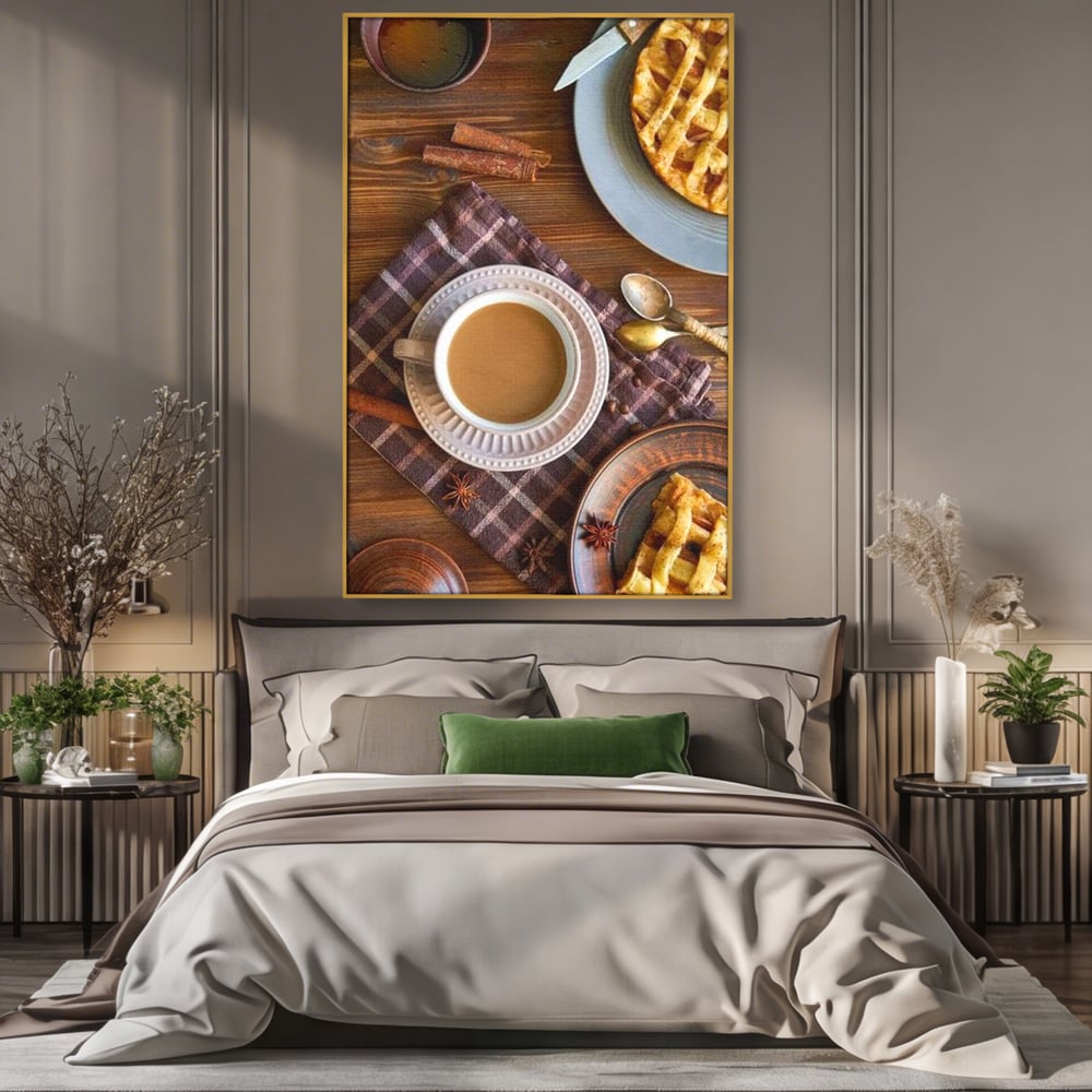 Tablou Canvas Premium, LuxCanva® N1088, Clipe Dulci, Cafea, Espresso, Desert, Placinta, Scortisoara, Rustic, Mic Dejun, Relaxare, Dimineata, Cafenea, Restaurant, Bucatarie