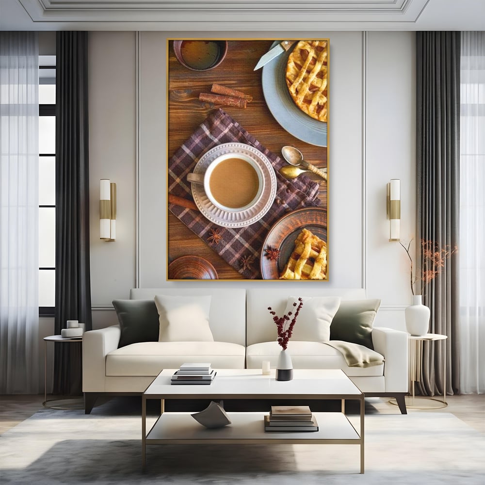 Tablou Canvas Premium, LuxCanva® N1088, Clipe Dulci, Cafea, Espresso, Desert, Placinta, Scortisoara, Rustic, Mic Dejun, Relaxare, Dimineata, Cafenea, Restaurant, Bucatarie