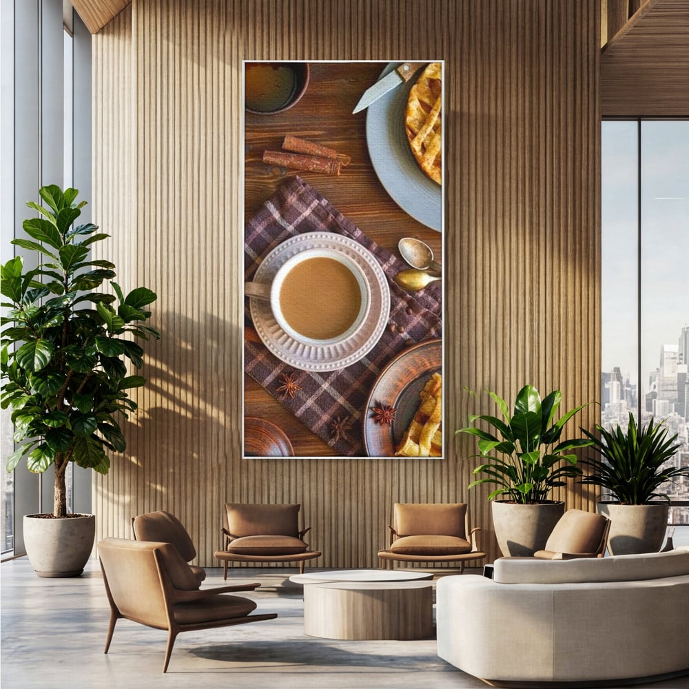 Tablou Canvas Premium, LuxCanva® N1088, Clipe Dulci, Cafea, Espresso, Desert, Placinta, Scortisoara, Rustic, Mic Dejun, Relaxare, Dimineata, Cafenea, Restaurant, Bucatarie