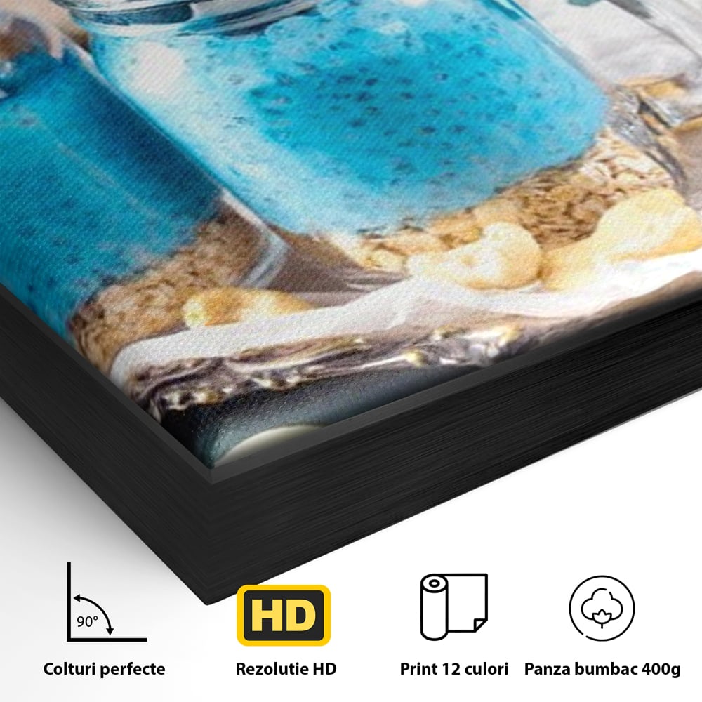 Leinwand Premium Canvas Wall Art, LuxCanva® N1089, Blue Harmony, Dessert, Heidelbeere, Blaubeere, Haselnuss, Erdnuss, Chia, süß, frisch, frisch, Genuss, gesund, Frühstück, Restaurant, Küche