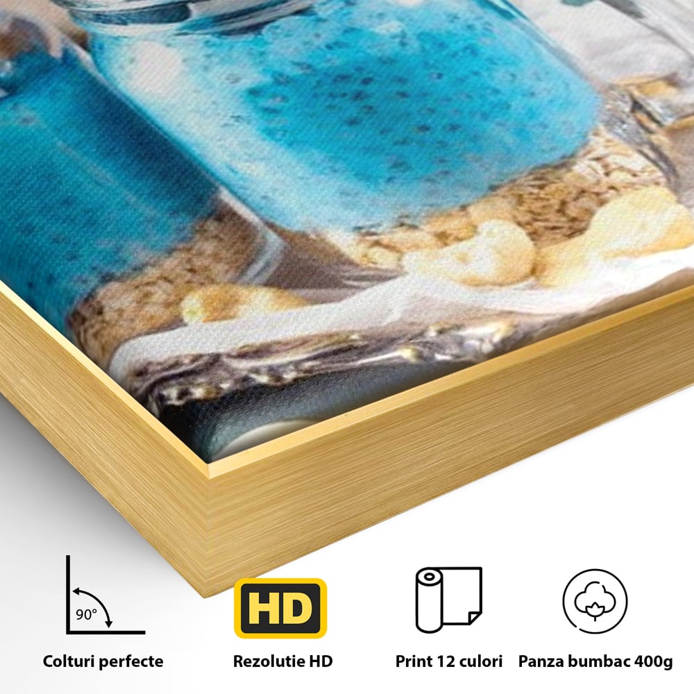 Leinwand Premium Canvas Wall Art, LuxCanva® N1089, Blue Harmony, Dessert, Heidelbeere, Blaubeere, Haselnuss, Erdnuss, Chia, süß, frisch, frisch, Genuss, gesund, Frühstück, Restaurant, Küche