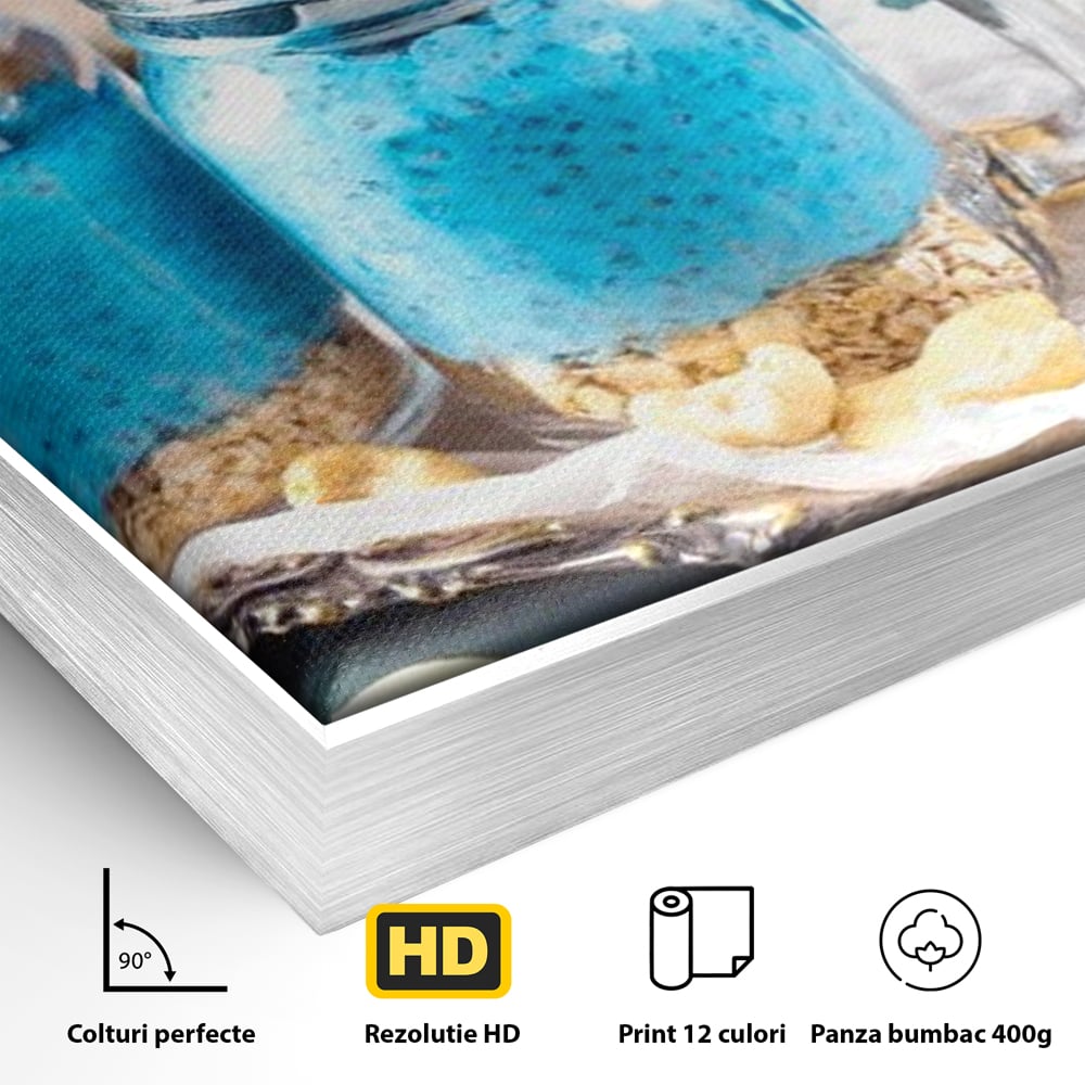 Leinwand Premium Canvas Wall Art, LuxCanva® N1089, Blue Harmony, Dessert, Heidelbeere, Blaubeere, Haselnuss, Erdnuss, Chia, süß, frisch, frisch, Genuss, gesund, Frühstück, Restaurant, Küche