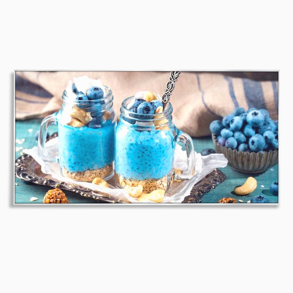 Leinwand Premium Canvas Wall Art, LuxCanva® N1089, Blue Harmony, Dessert, Heidelbeere, Blaubeere, Haselnuss, Erdnuss, Chia, süß, frisch, frisch, Genuss, gesund, Frühstück, Restaurant, Küche