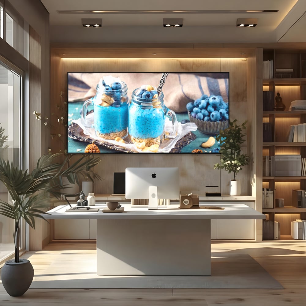 Leinwand Premium Canvas Wall Art, LuxCanva® N1089, Blue Harmony, Dessert, Heidelbeere, Blaubeere, Haselnuss, Erdnuss, Chia, süß, frisch, frisch, Genuss, gesund, Frühstück, Restaurant, Küche