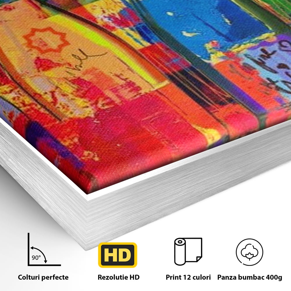 Leinwand Premium Canvas Wall Art, LuxCanva® N1090, Fermentierte Galerie, Flaschen, Wein, Graffiti, Getränk, Lebendige Farben, Abstrakt, Modern, Pop Art, Pub, Bar, Lounge, Restaurant, Küche