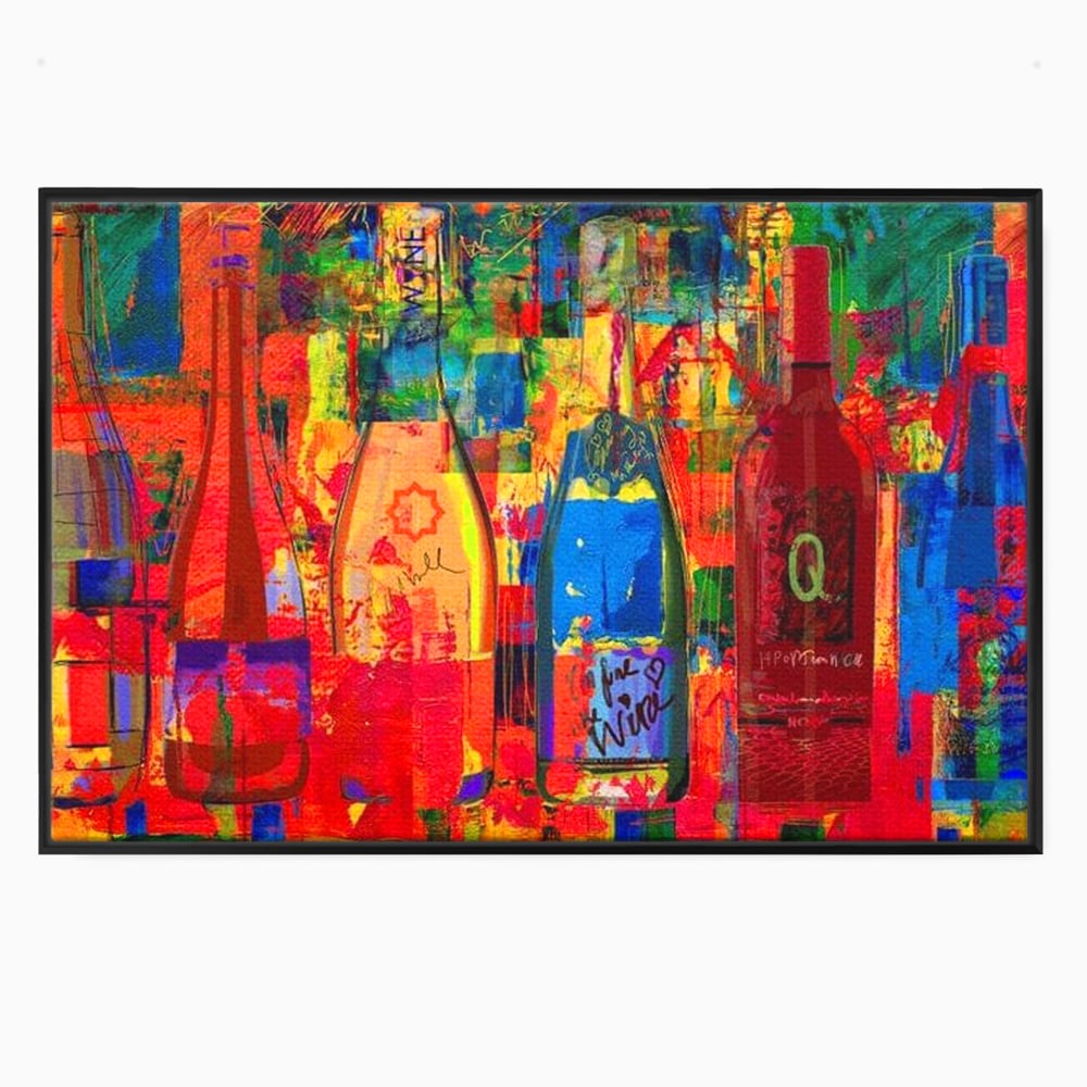 Leinwand Premium Canvas Wall Art, LuxCanva® N1090, Fermentierte Galerie, Flaschen, Wein, Graffiti, Getränk, Lebendige Farben, Abstrakt, Modern, Pop Art, Pub, Bar, Lounge, Restaurant, Küche