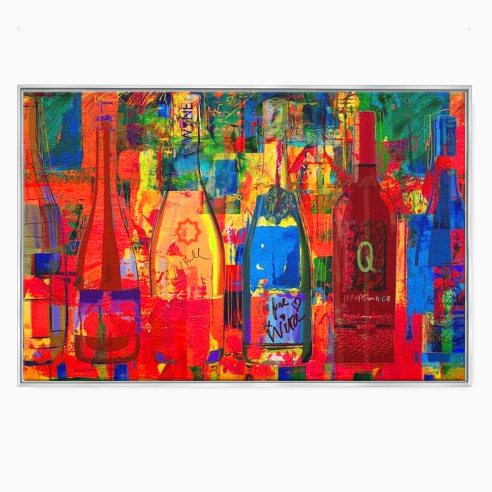 Leinwand Premium Canvas Wall Art, LuxCanva® N1090, Fermentierte Galerie, Flaschen, Wein, Graffiti, Getränk, Lebendige Farben, Abstrakt, Modern, Pop Art, Pub, Bar, Lounge, Restaurant, Küche