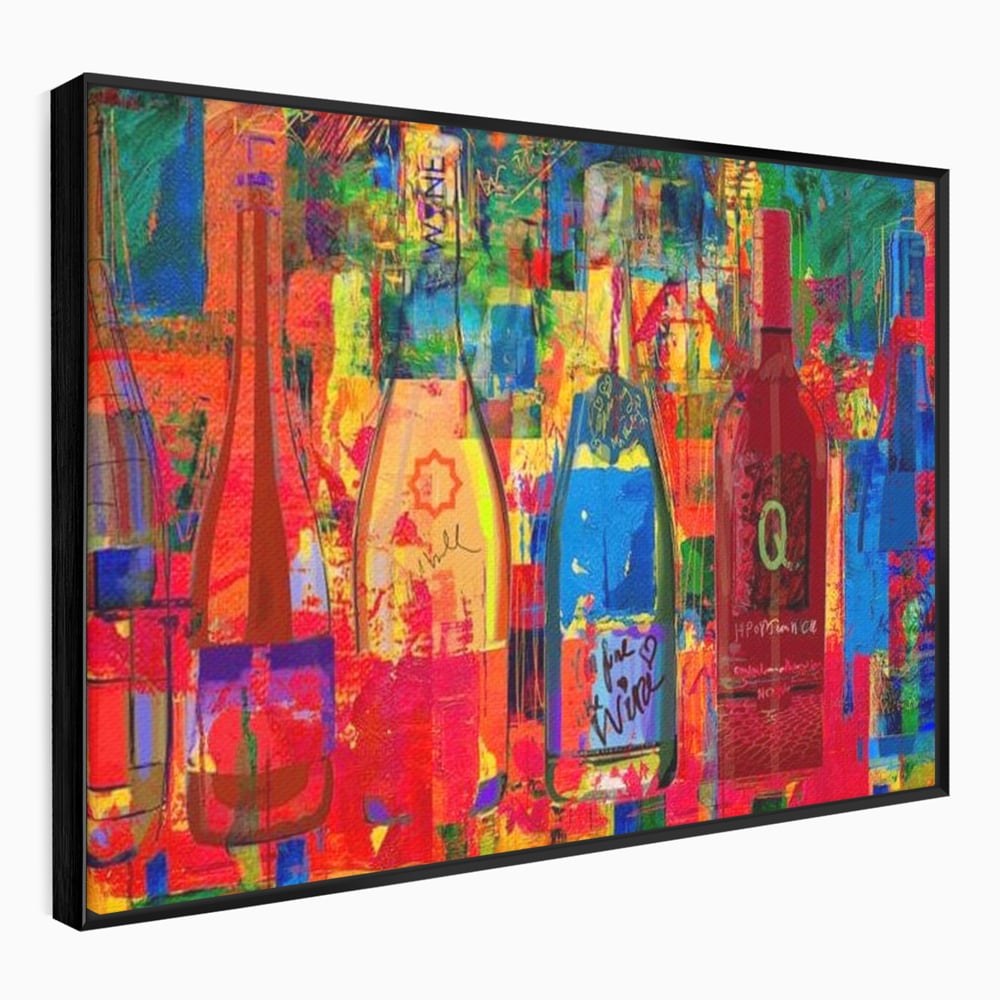 Leinwand Premium Canvas Wall Art, LuxCanva® N1090, Fermentierte Galerie, Flaschen, Wein, Graffiti, Getränk, Lebendige Farben, Abstrakt, Modern, Pop Art, Pub, Bar, Lounge, Restaurant, Küche