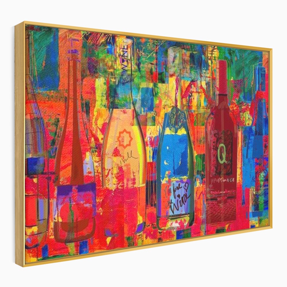 Leinwand Premium Canvas Wall Art, LuxCanva® N1090, Fermentierte Galerie, Flaschen, Wein, Graffiti, Getränk, Lebendige Farben, Abstrakt, Modern, Pop Art, Pub, Bar, Lounge, Restaurant, Küche