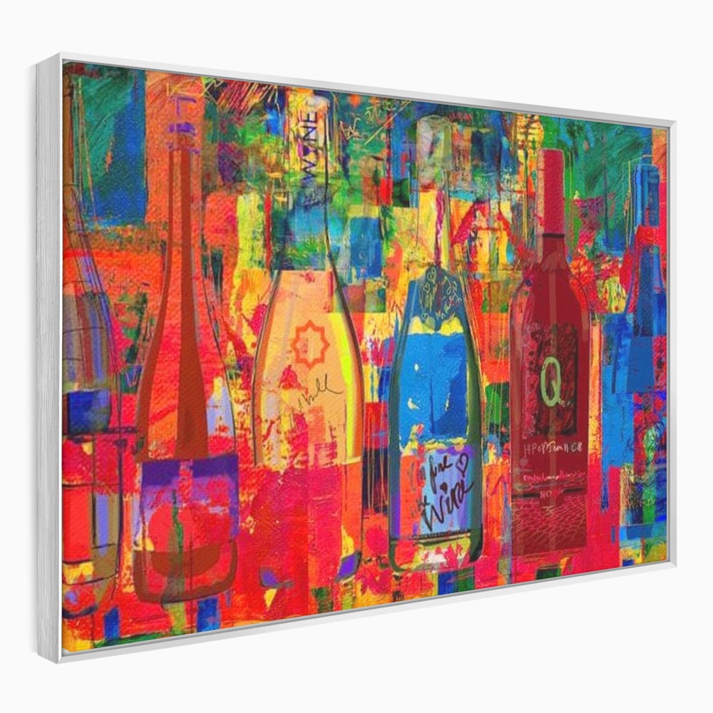 Leinwand Premium Canvas Wall Art, LuxCanva® N1090, Fermentierte Galerie, Flaschen, Wein, Graffiti, Getränk, Lebendige Farben, Abstrakt, Modern, Pop Art, Pub, Bar, Lounge, Restaurant, Küche